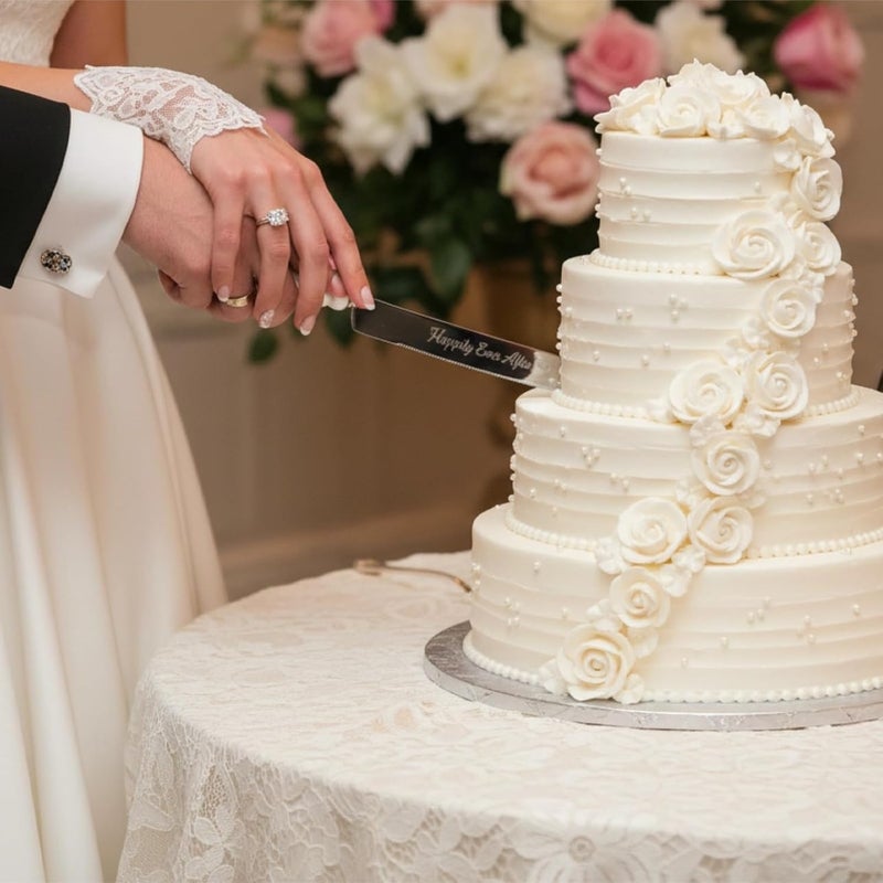 kingump 4 Piece Wedding Cake Cutting Set, Knife and Server with Forks, Elegant Wedding Cake Knife and Server Set for Bride and Groom(Pearl Handle Silver) - Image 2